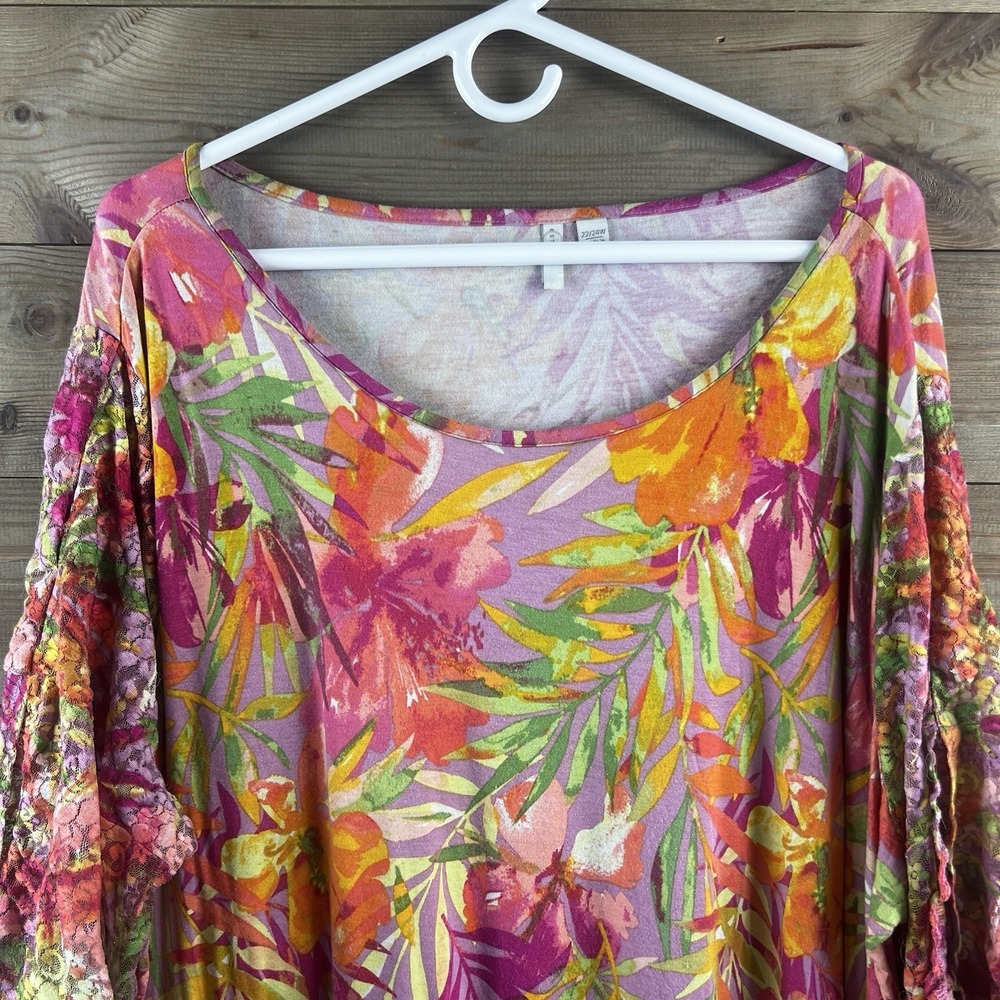 Cato Womens Shirt Short Split Flare Sleeve Floral Colorful Size 22 24‎ - Picture 2 of 8
